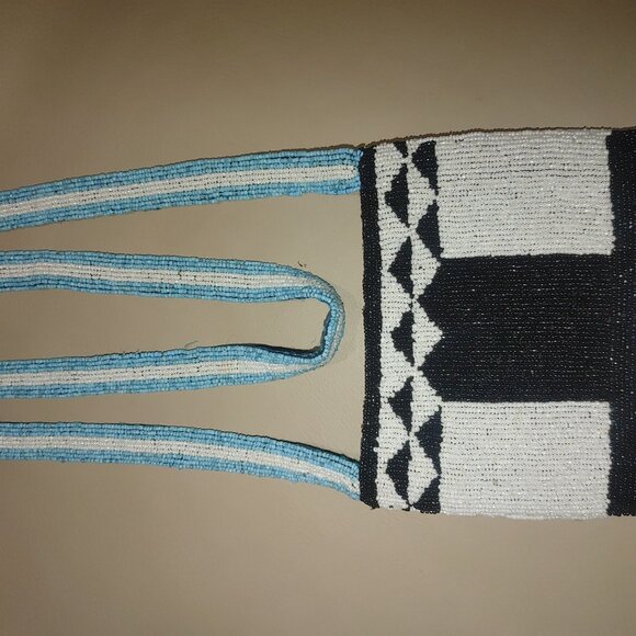 India Handcrafted Christiana Bead Crossbody Bag Black White Geometric Pattern Bl - Picture 8 of 14